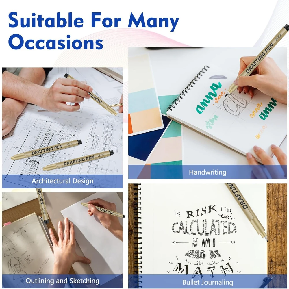 หลายขนาด Hook Line เข็มปากกากันน้ํา Art Sketching Line Drawing สีดําแปรงภาพวาดออกแบบอุปกรณ์โรงเรียน