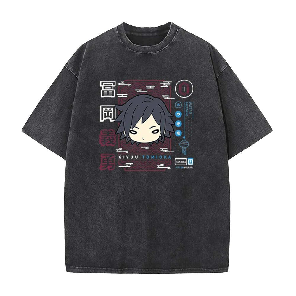 Tomioka Giyuu Demon Slayer Manga T-shirts High Quality Washed Cotton Short Sleeve T Shirts Women Men Oversized Tees Clothing