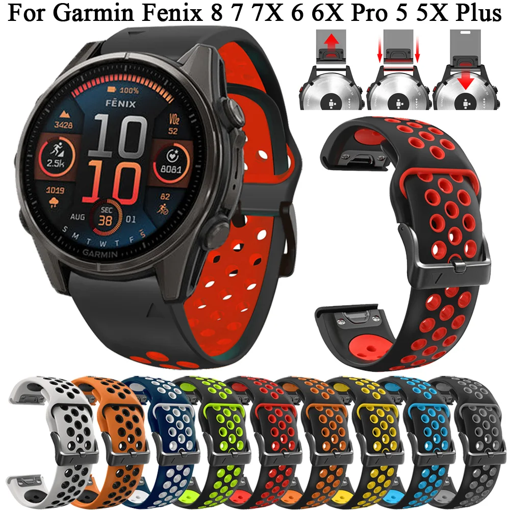 

Для Garmin Fenix 8 47 мм 51 мм Ремешок 26 мм 22 мм для Fenix 7X 7 Pro 6 6X Pro 5X Plus Epix Gen 2 965 Силиконовый ремешок Быстросъемный браслет