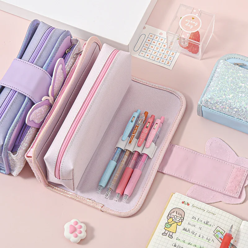Trousse à crayons papillon séparable pour enfants, sac à stylos mignon pour filles, étui à stylos Kawaii, sac à stylos étudiant, rangement de fournitures scolaires, cadeaux