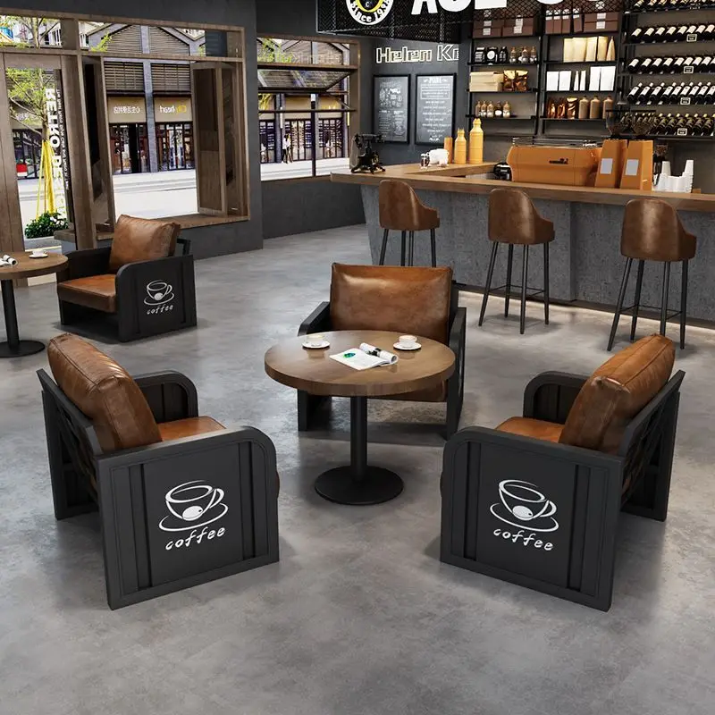

Industrial style bar booth sofa cafe casual dessert milk tea shop bistro tables and chairs