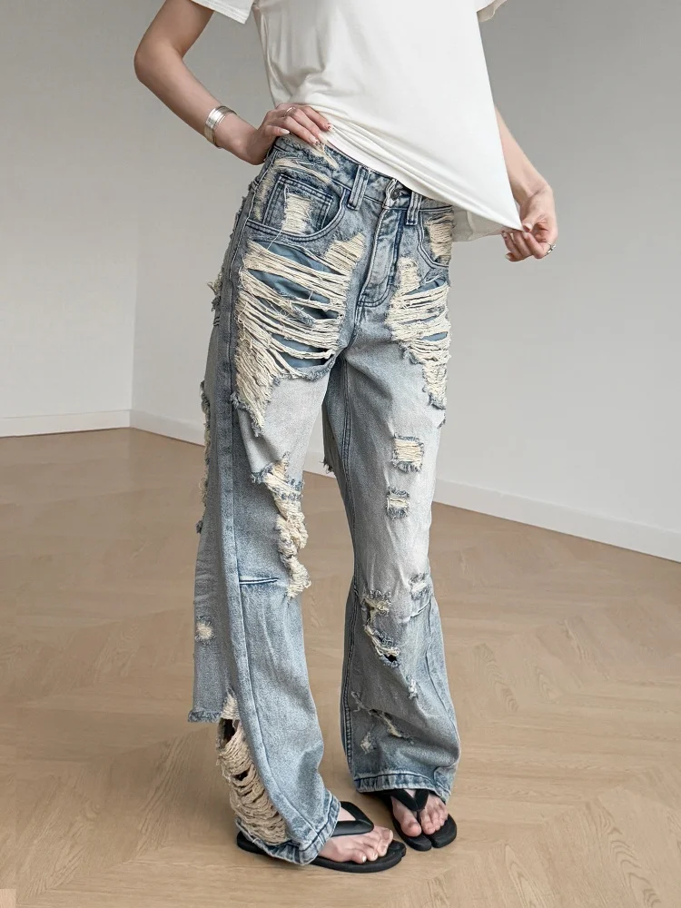 

Inbeowroom American Sle Waed out Distred Джинсы Женские свободные прямые брюки с широкими штанинами Длинные брюки Повседневные хлопковые