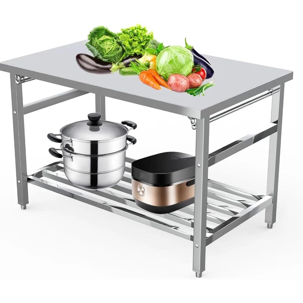 

Stainless Steel Prep Table 48 x 24 Inch, NSF Commercial Heavy Duty Stainless Steel Work Folding Table with Undershelf, Kitchen