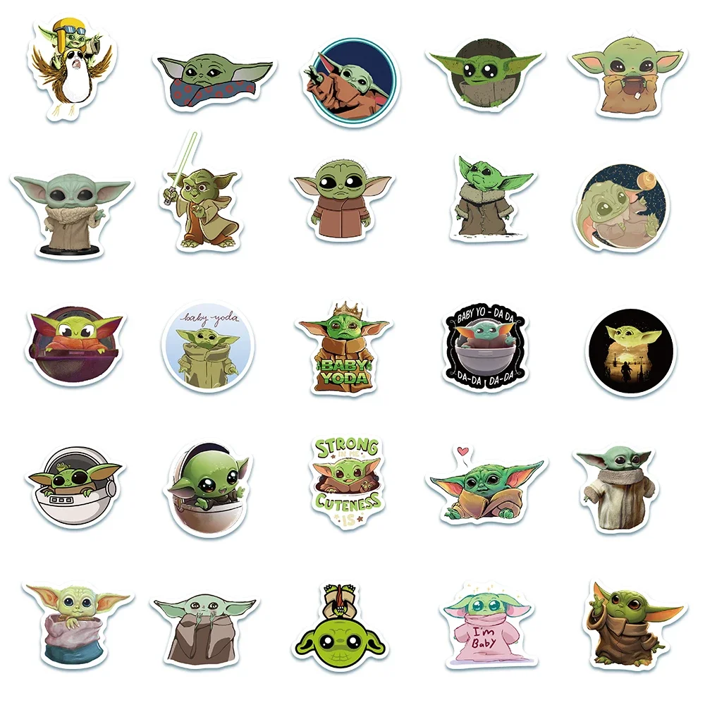 50pcs Disney Cute Yoda Baby Stickers Cartoon Anime Decals Kids Toy Laptop Guitar Motorcycle Car Phone Sticker Gifts