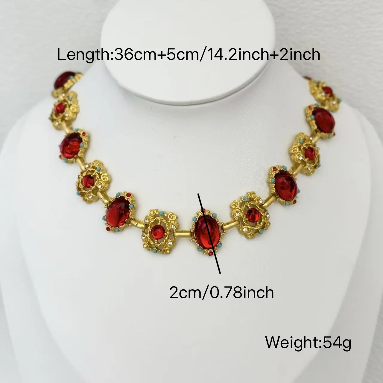 Fashion Retro Red Flower Pendant Necklace & Pearl Earrings Jewelry Set Exaggerated Thick Chain Clavicle Chain Women Light Luxury