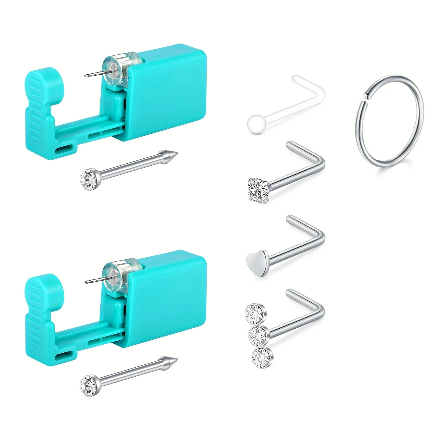 Kit de Perforación Nasal de 7 Piezas, Kit de Perforación Nasal con Anillos, Kit de Pistola de Perforación Nasal Desechable