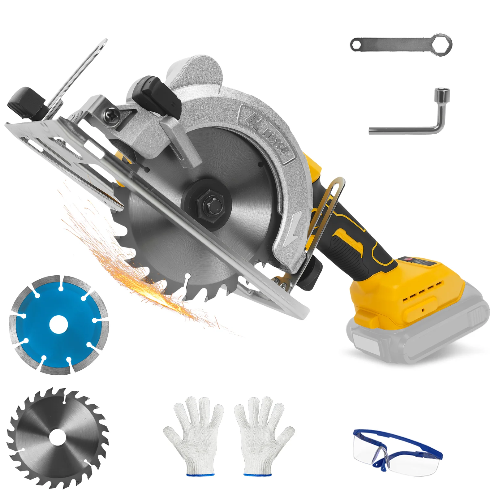5 Inch Brushless Circular Saw 1200W Cordless Electric Saw Wood Metal Ceramic Tiles Cutter Power Tool for Dewalt 20V Battery Pin