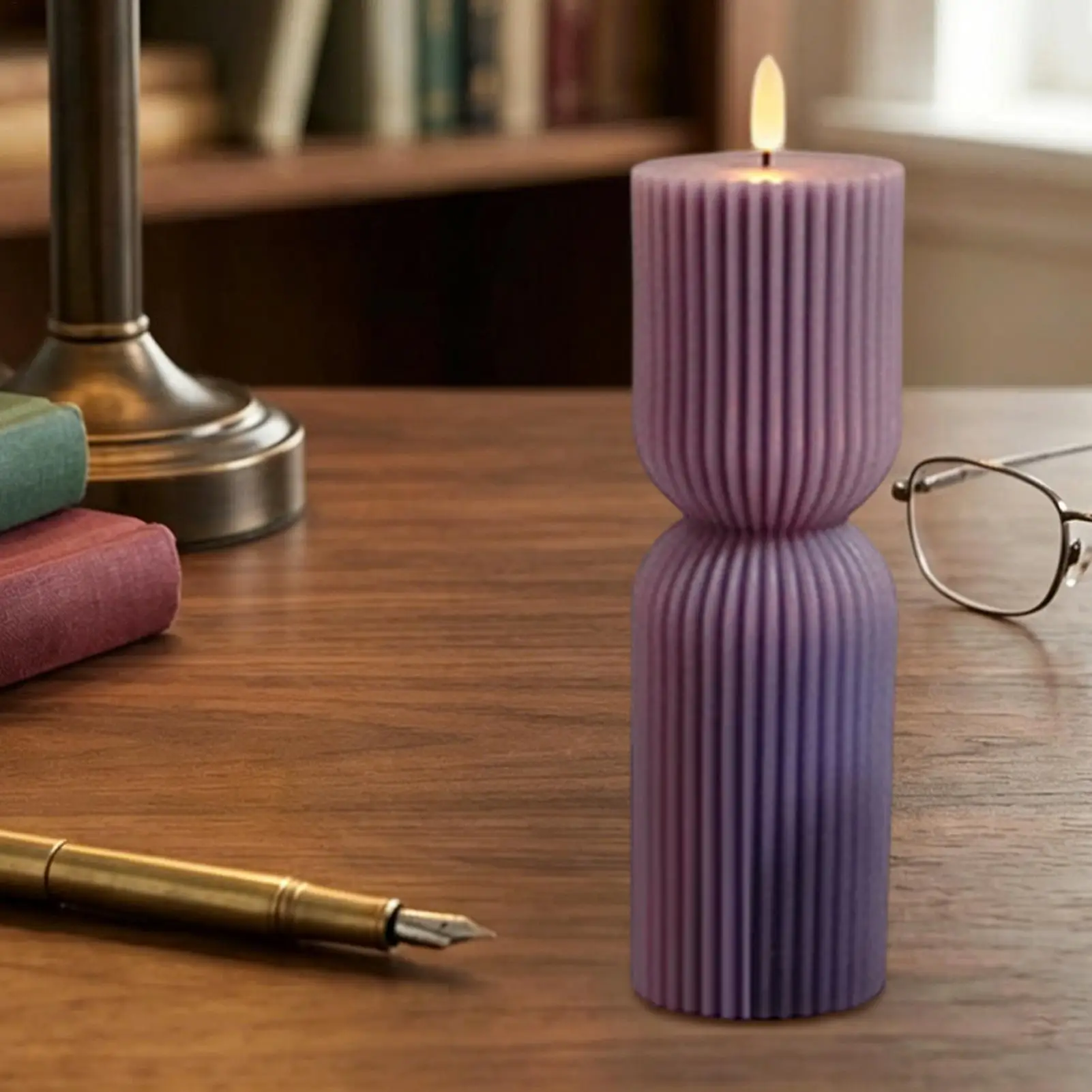 Flameless Candle Realistic Warm Light Child Pet Safe Electric Candle Ribbed Decor For Dining Table Mantel Window Sill Bookshelf
