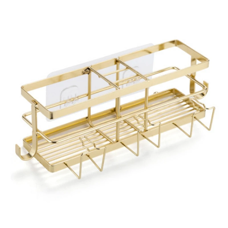 

Золотистый держатель для зубных щеток с крючком, полка для ванной комнаты, полка для хранения шампуня