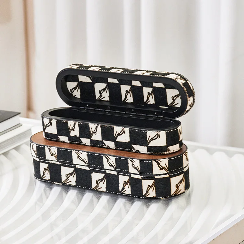 

Luxury Leather Decorated Wooden Storage Box Modern Jewelry Trinket Organizer for Bedroom Closet Home Decor Display Case