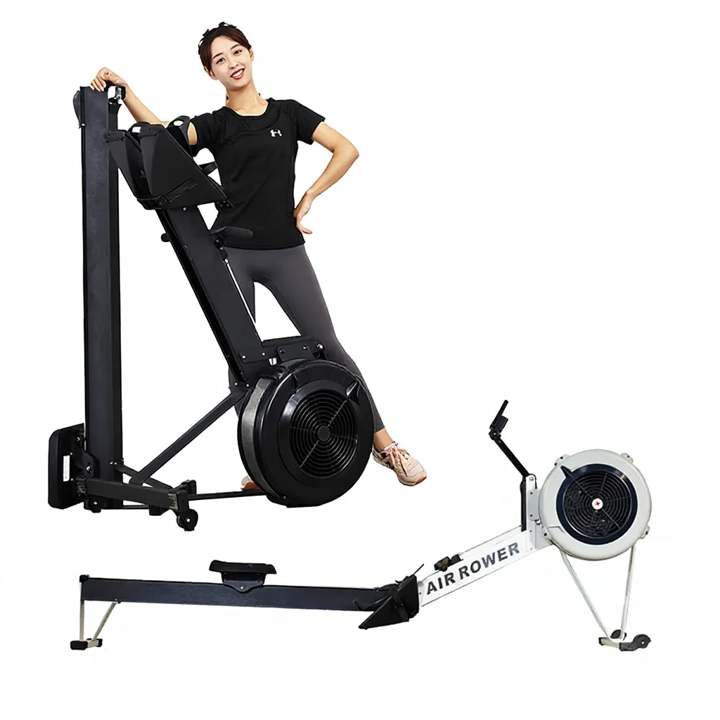 Rowing Machine Wind-Resistant RowErg Home Cardio Fitness Equipment Air Rower Magnetic Control Multi-Speed Adjustment Suspended