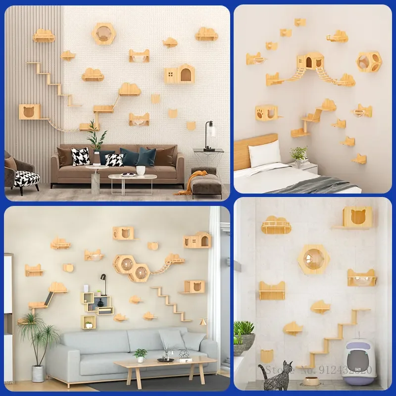 Wall-Mounted Cats Climbing Frame, Cat Nest Tree, Solid Wood, Cat Climbing Board, jumping Platform, Pet Supplies, 1Pc