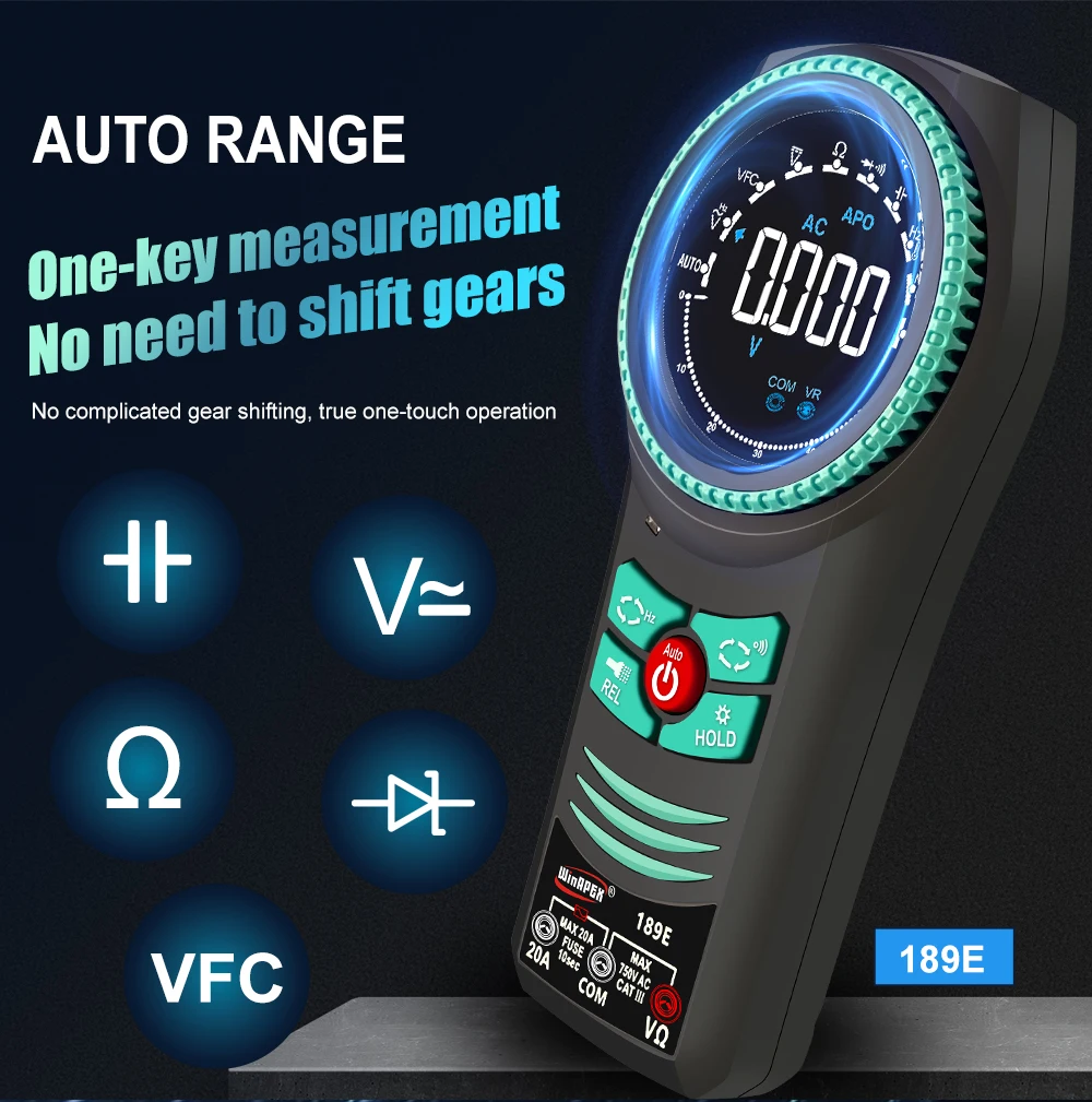 WINAPEX 189C/D/E Portable Rotary Dial Digital Multimeter AC DC Voltage Current Tester NCV Diode Capacitance Resistance Meter