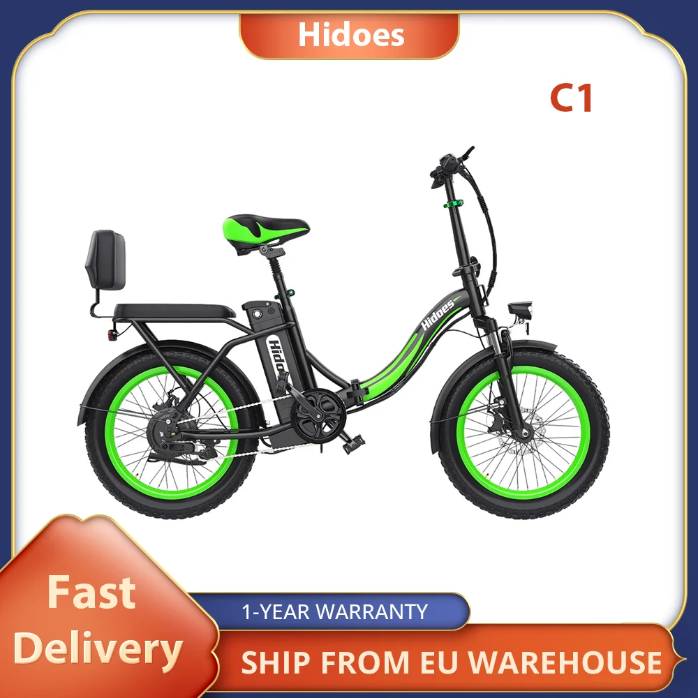 Hidoes C1 Electric Bike with Rear Seat, 750W Motor, 48V 13Ah Battery, 20*3-inch Fat Tire Ebike, 40km/h Max Speed, Disc Brake