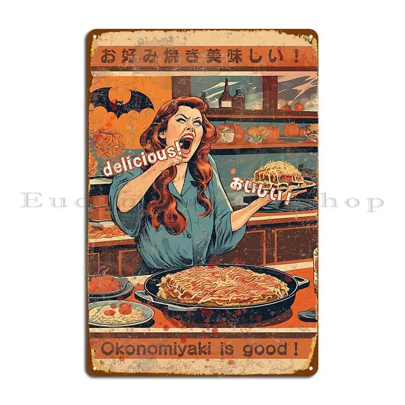 Okonomiyaki-póster de placa de Metal para mujer, cartel de estaño, versión de Halloween, para garaje, Bar, cocina