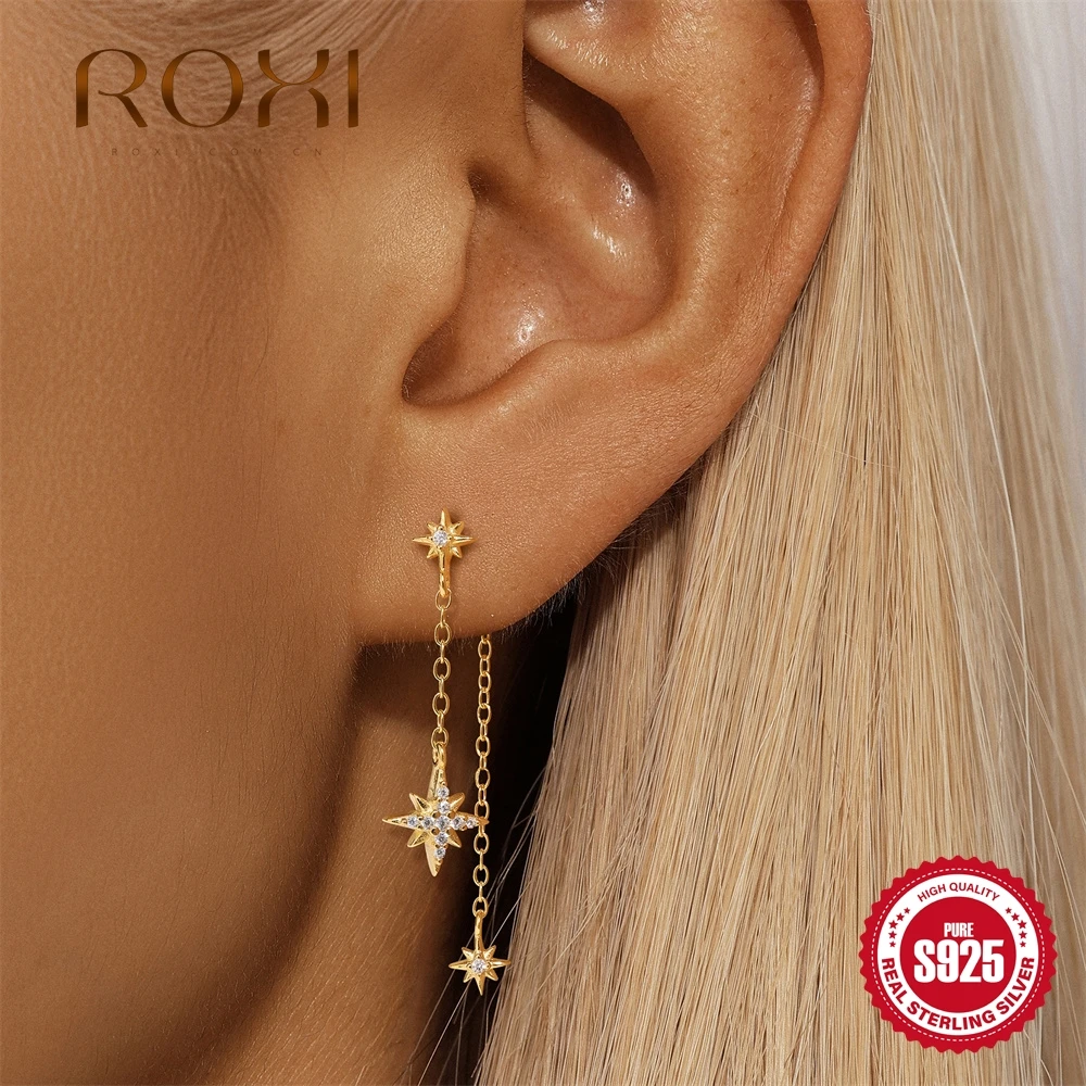 

ROXI 925 Sterling Silver Sun Earrings Star Moon Long Chain Tassel Piercing Earrings For Women Classic Fine Jewelry Accessories