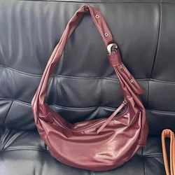 Korean Casual Hobos Bags For Women Luxury Designer Handbag Purse 2024 New In PU Oil Wax Leather Large Capacity Underarm Shoulder