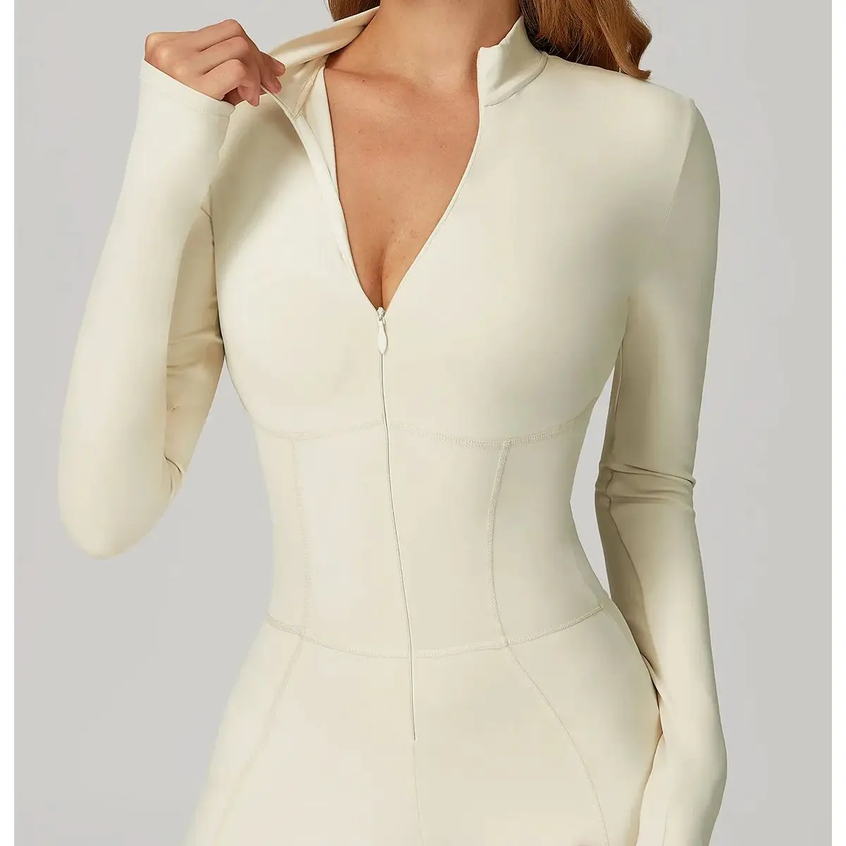 

Zipper Yoga Set Long Sleeved One Piece Jumpsuit With Stand up Collar Zipper Warmth Jumpsuits Women High-intensity Gym Bodysuit