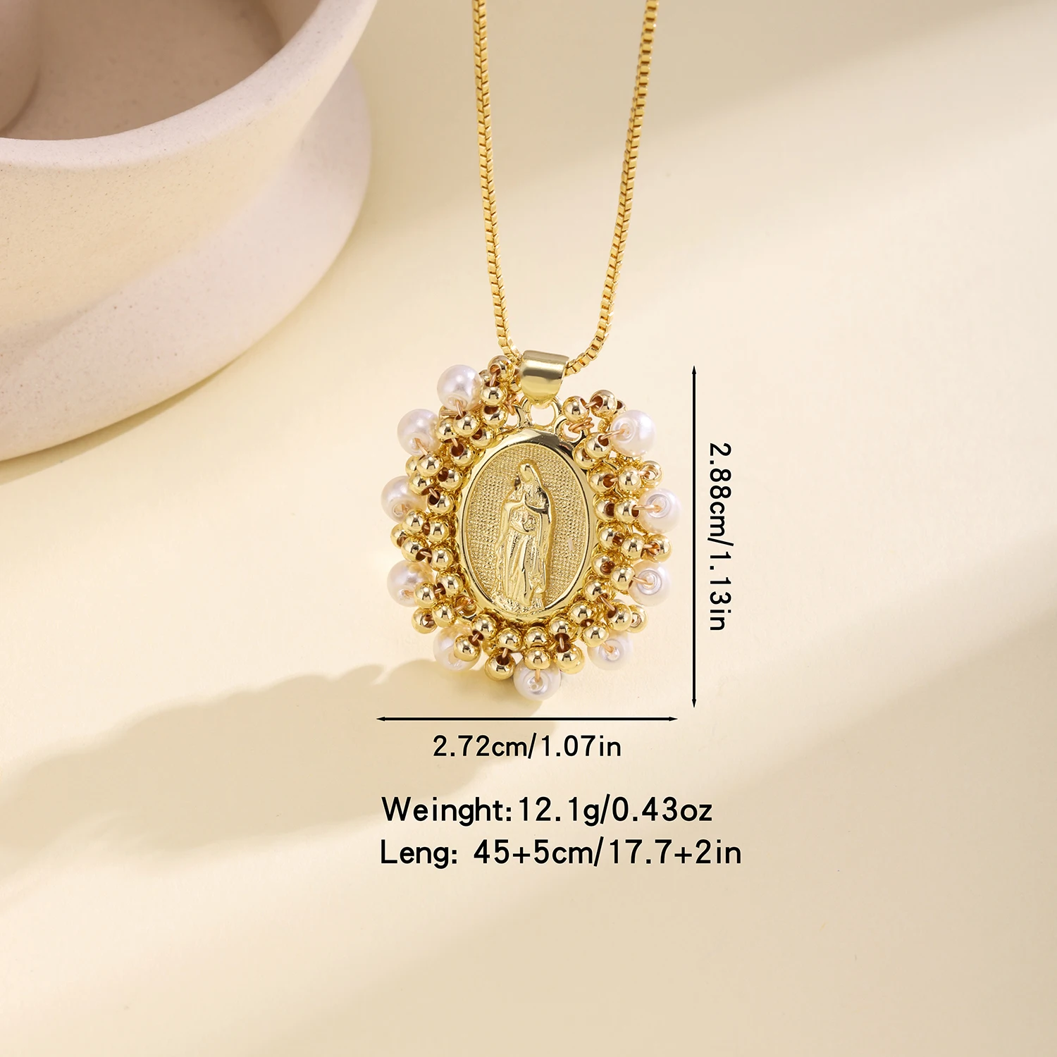 Nidin Trendy Religious Charm Pendant Necklace With Pearl Beads Sacred Heart/Cross/St. Benedict Medal Christian Jewelry For Women - view 2
