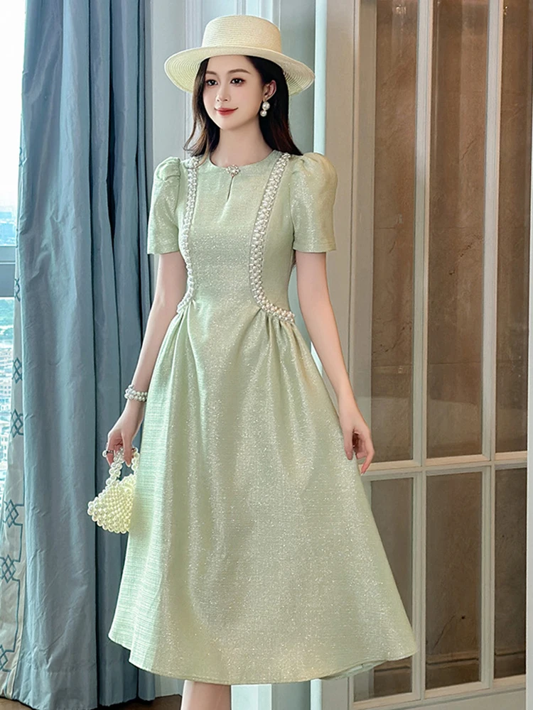 Elegant Vintage Prom Dresses Women Exquisite Sweet Sparkly Glitter Diamond Folds Swing Ball Robe Brithday Party Banquet Vestido