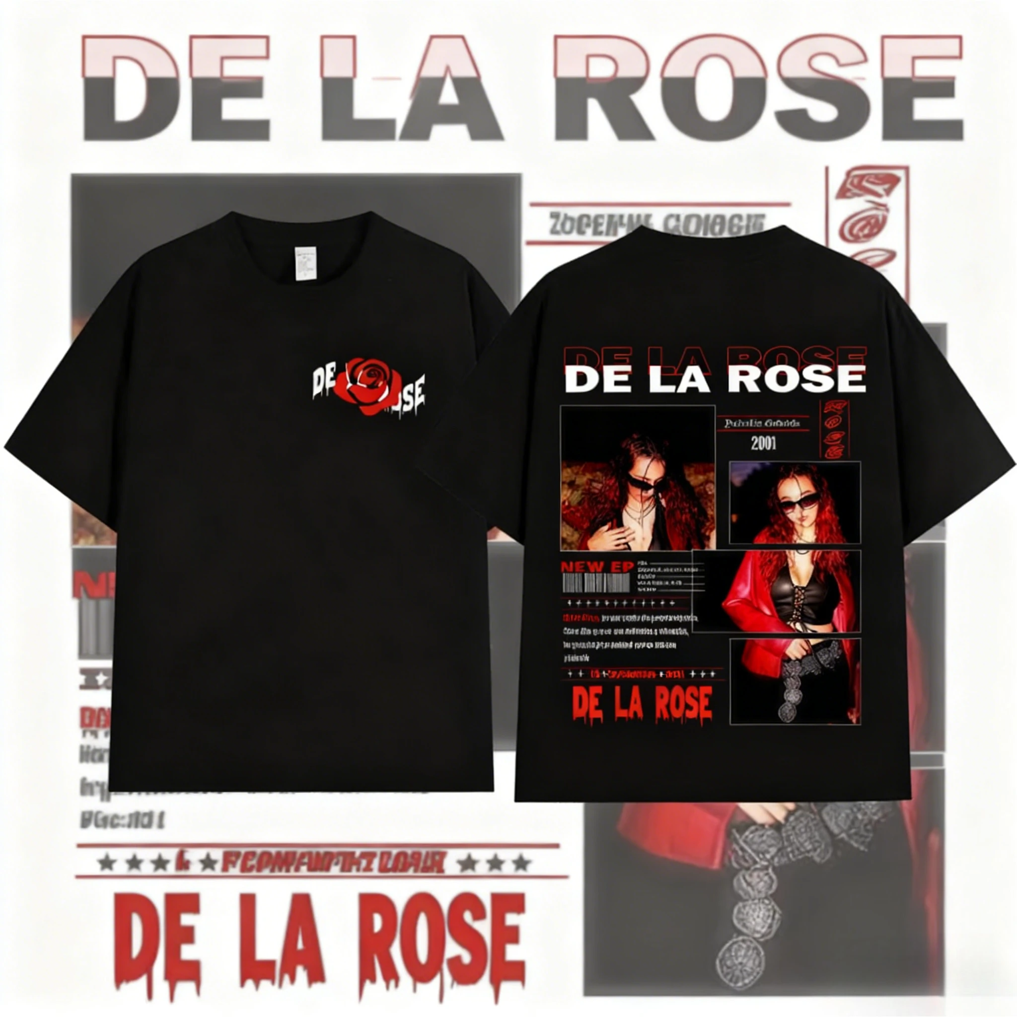 

De La Rose Printed Album Men's High-quality Oversized Comfortable Casual 2025-26 Summer Pure Cotton 100% Printed T-shirt