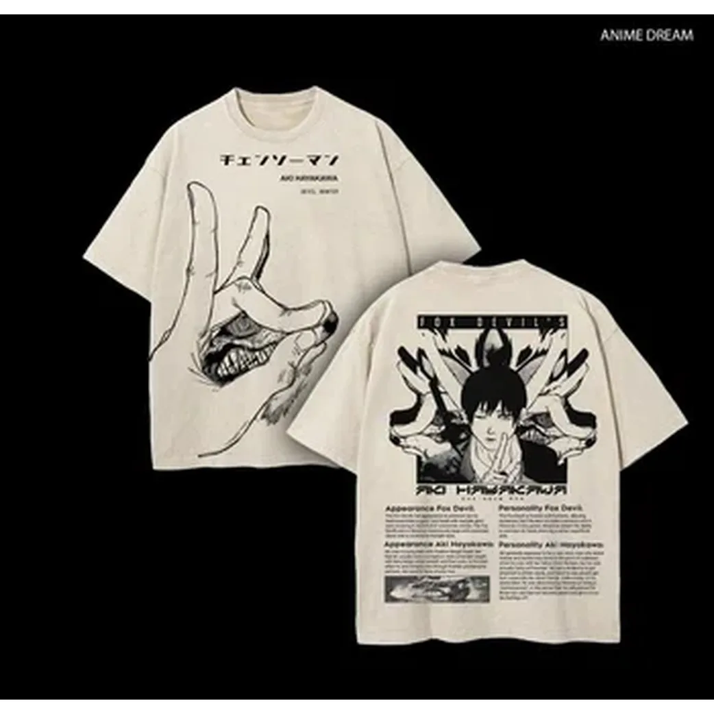 Manga Chainsaw Man Graphic T-Shirt Hayakawa Aki Print Vintage Washed T-shirt Cotton Oversized Tee Streetwear For Men's Clothing