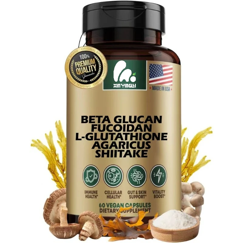 

β - glucan fucoidan seaweed glutathione, shiitake mushrooms, Agaricus bisporus, vitamin C-immune, anti-aging support 60 capsules
