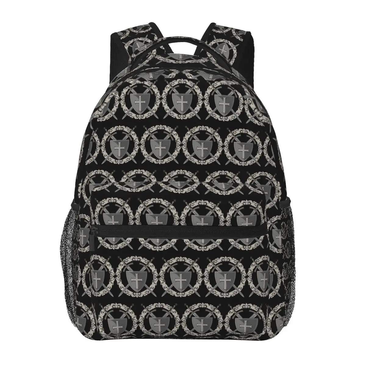 Knights Templar Cross Shield Symbol Medieval Sword Emblem Secret Order Backpack School Bag Hiking Bookbag Shoulder Bags