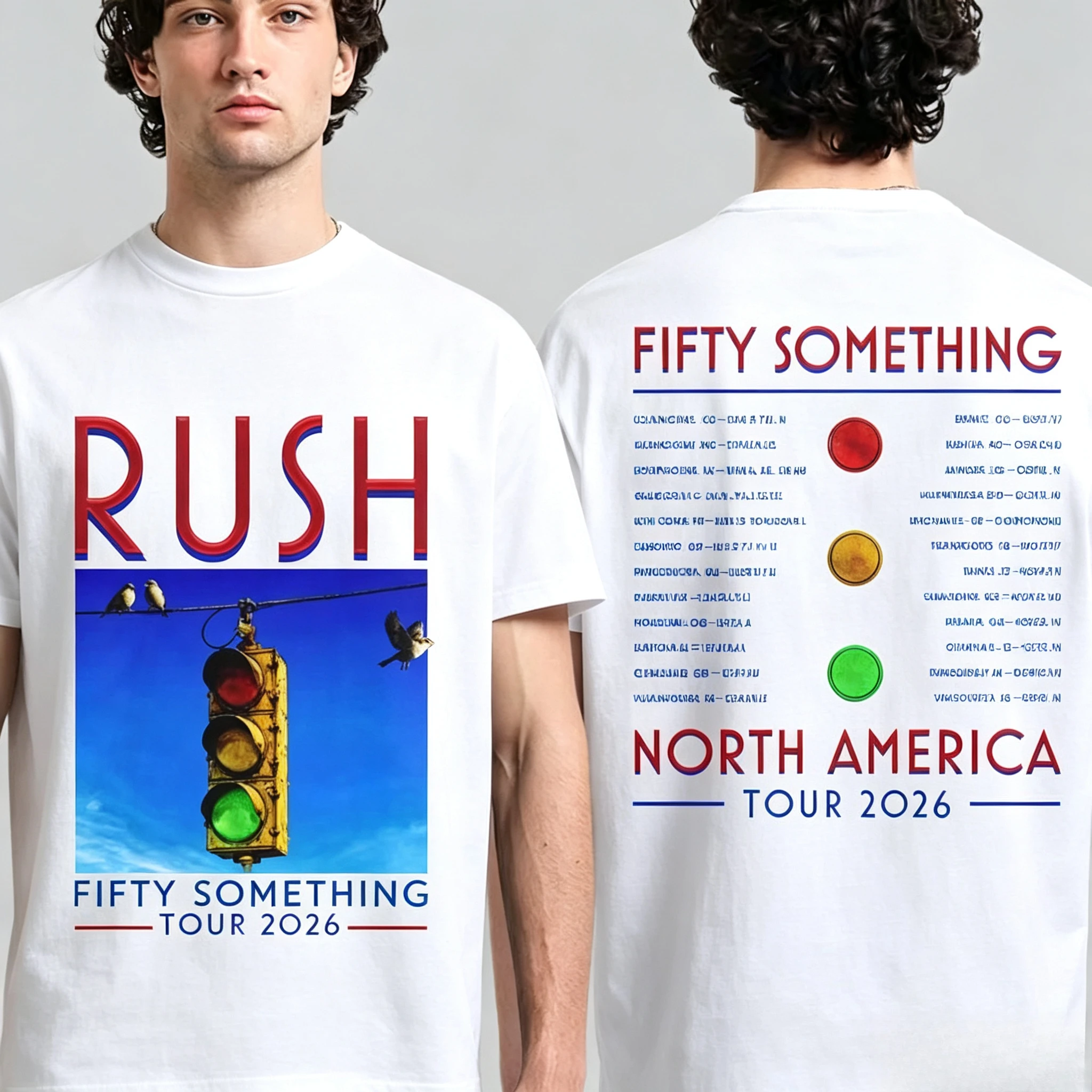 2026 New Unisex Double‑Sided T‑Shirt Rush Fifty Something Tour  Distressed Grunge Symbol & Tour List Print Casual Street Tee