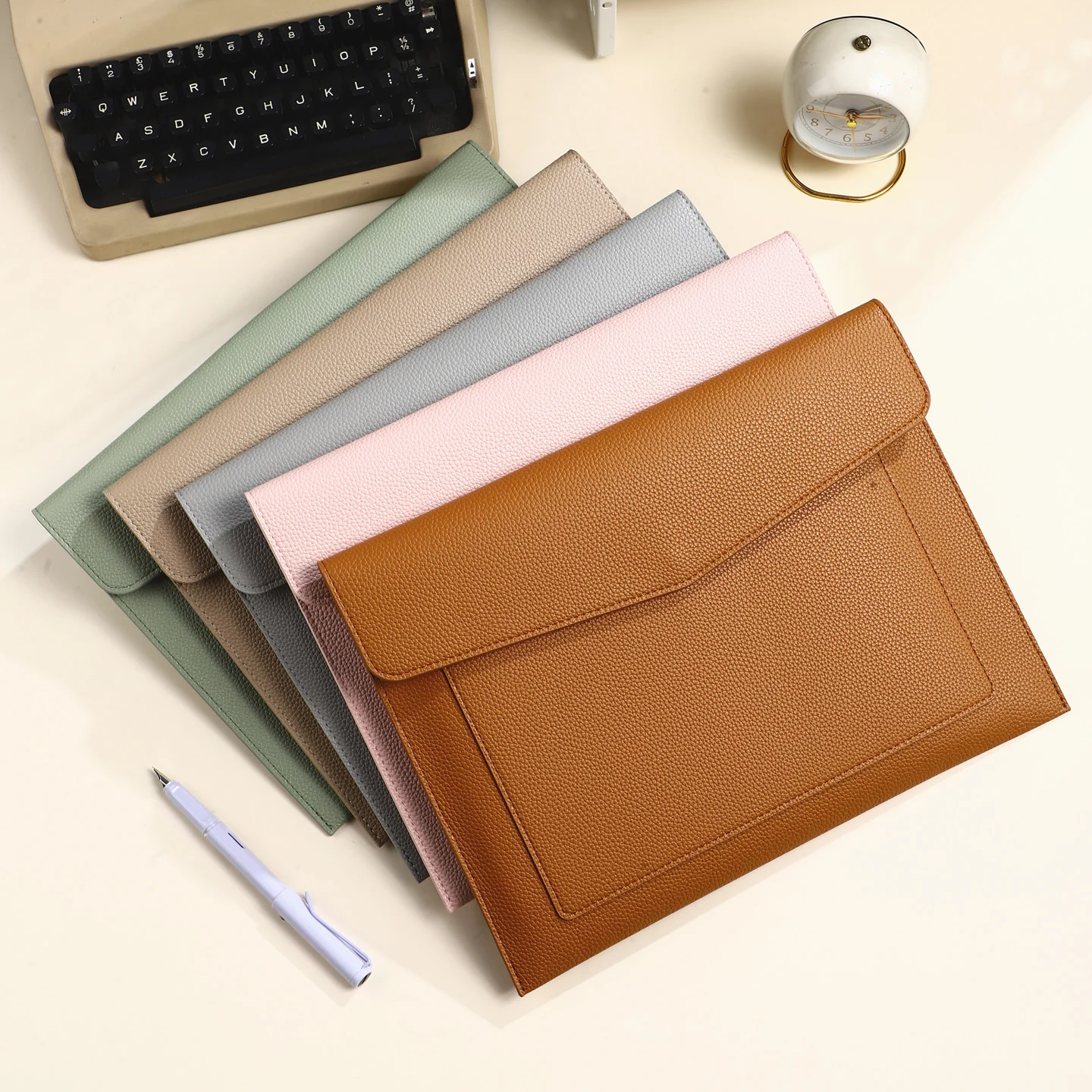 Waterproof Heavy PU File Folder, Magnetic Buckle A4 Envelope Bag, Portable 14 Inch Laptop Tablet Storage Pouch