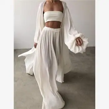 

Sexy Long Lantern Sve Long Women's Outfit New Arrival Tee Piece Set Large Size Faionable Outerwear Tube Skirt Pants