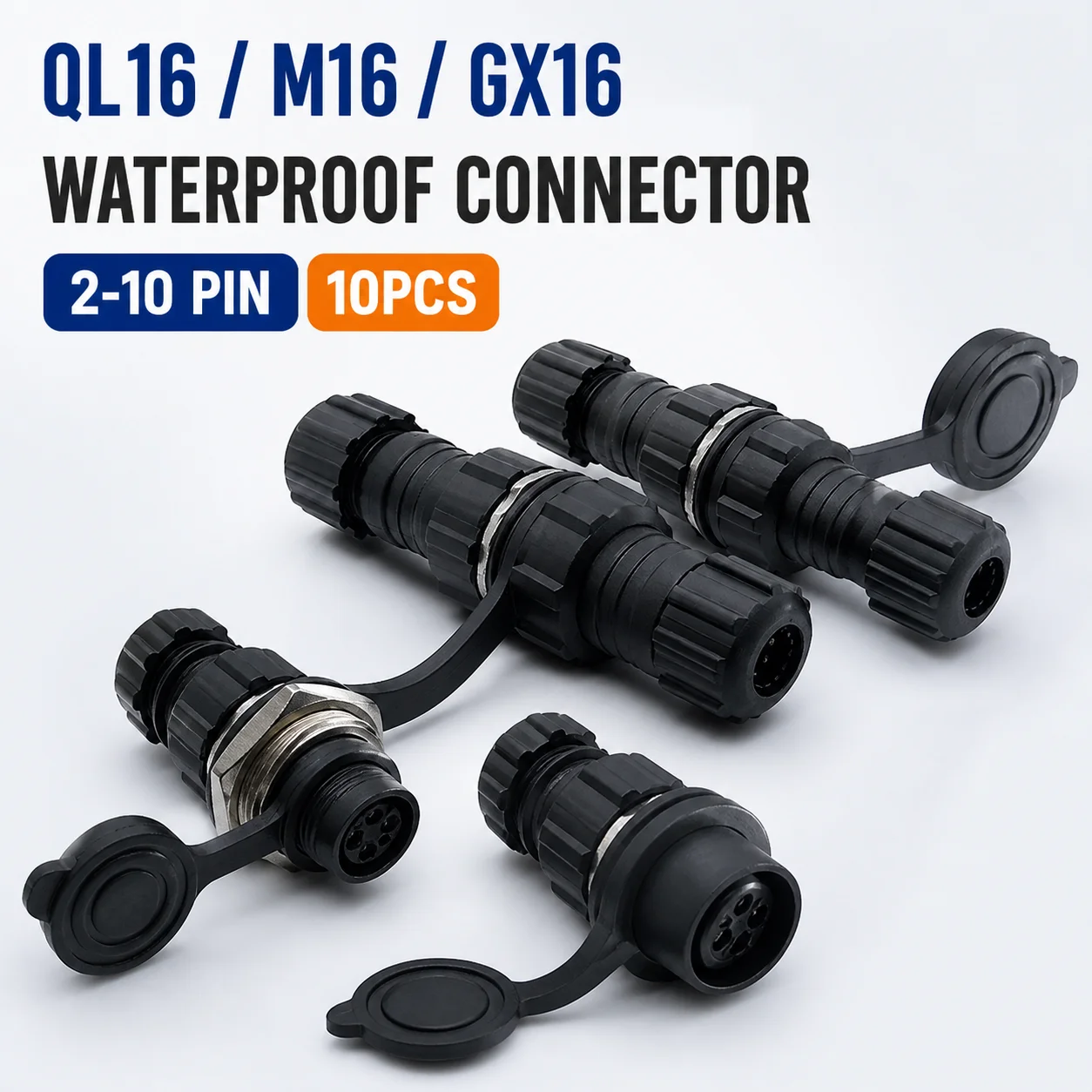 QL16 M16 GX16 Waterproof Circular Connector 2 3 4 5 6 7 8 9 10 Pin Male Female Back Nut Inline Docking Plug Socket Set 10PCS