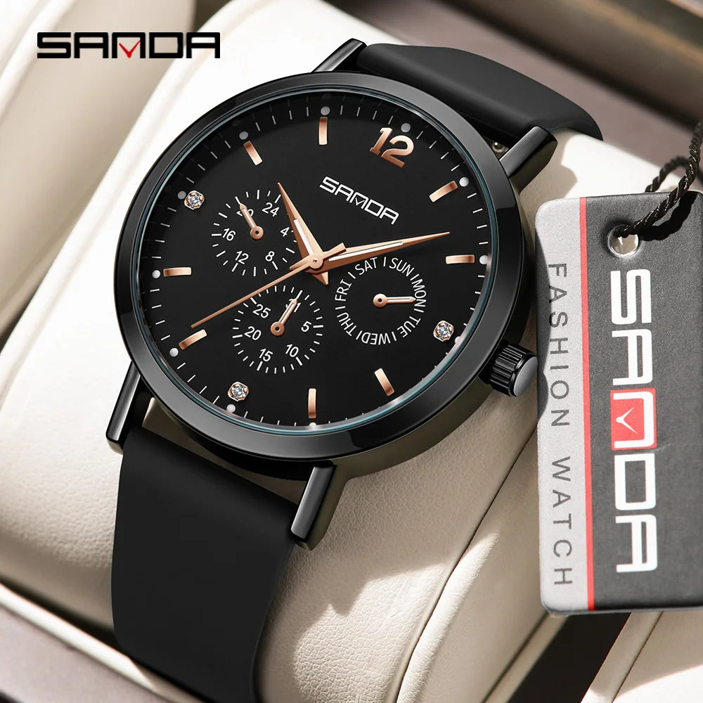 SANDA 1141 New Niche Men's Quartz Watch Three Eye Six Pin Watch Waterproof Night Light Men's Quartz Watch 2025