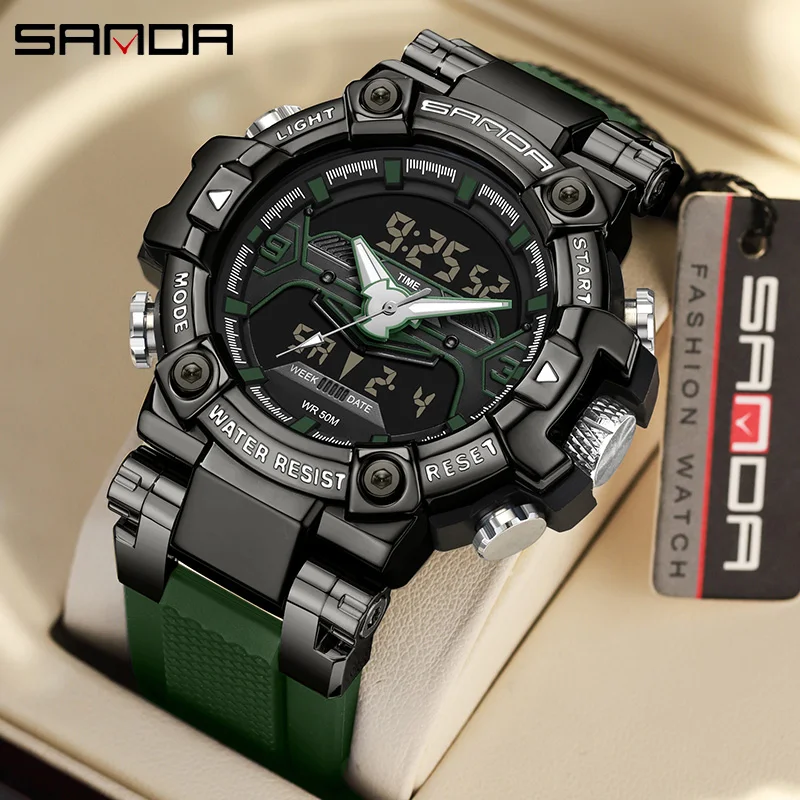 

SANDA Top Brand Colorful Men Dual Movement Display Electron Watches Multifunctional Men Clock Luminous Waterproof Reloj Hombre