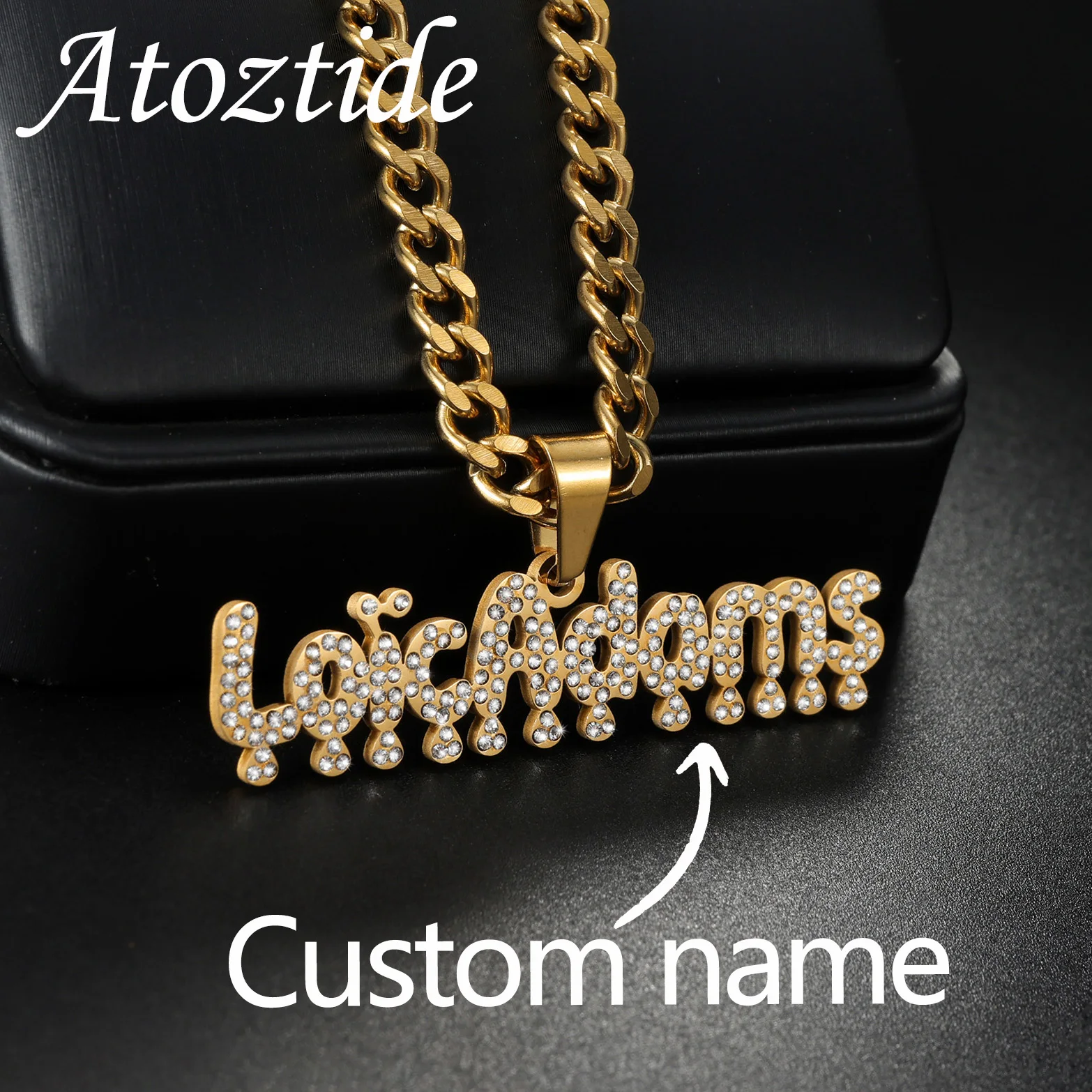 

Atoztide Custom Zircon Name Necklace for Women Men Stainless Steel Jewelry Choker Pendant Thick Chain Personalized Birthday Gift