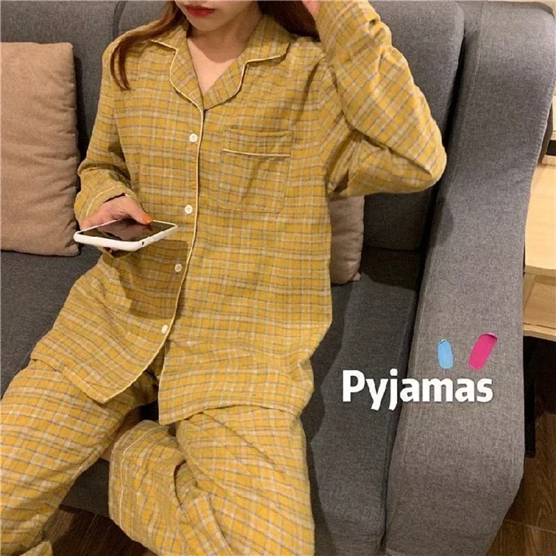 Women's Christmas Pajamas Sets Pyjamas Plaid Loungewear Spring Autumn Cute Sleepwear Casual Pijamas Mujer 2 Piece Pjs Homewear