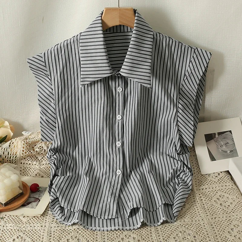 

Camisas De Mujer Sweet Vintage Blouse for Women Temperament Fashion Summer Crop Top Y2k Chic Stripe Loose Korean Blouses Shirts