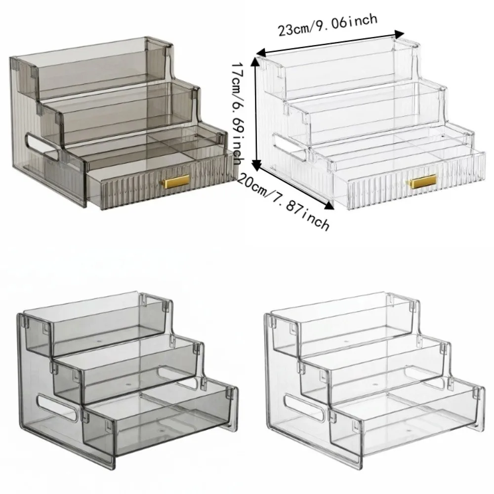 Clear Mini Figures Display Holder Space Save 3/4 Layers Jewelry Cosmetic Storage Tray with A Drawer Durable PET 6
