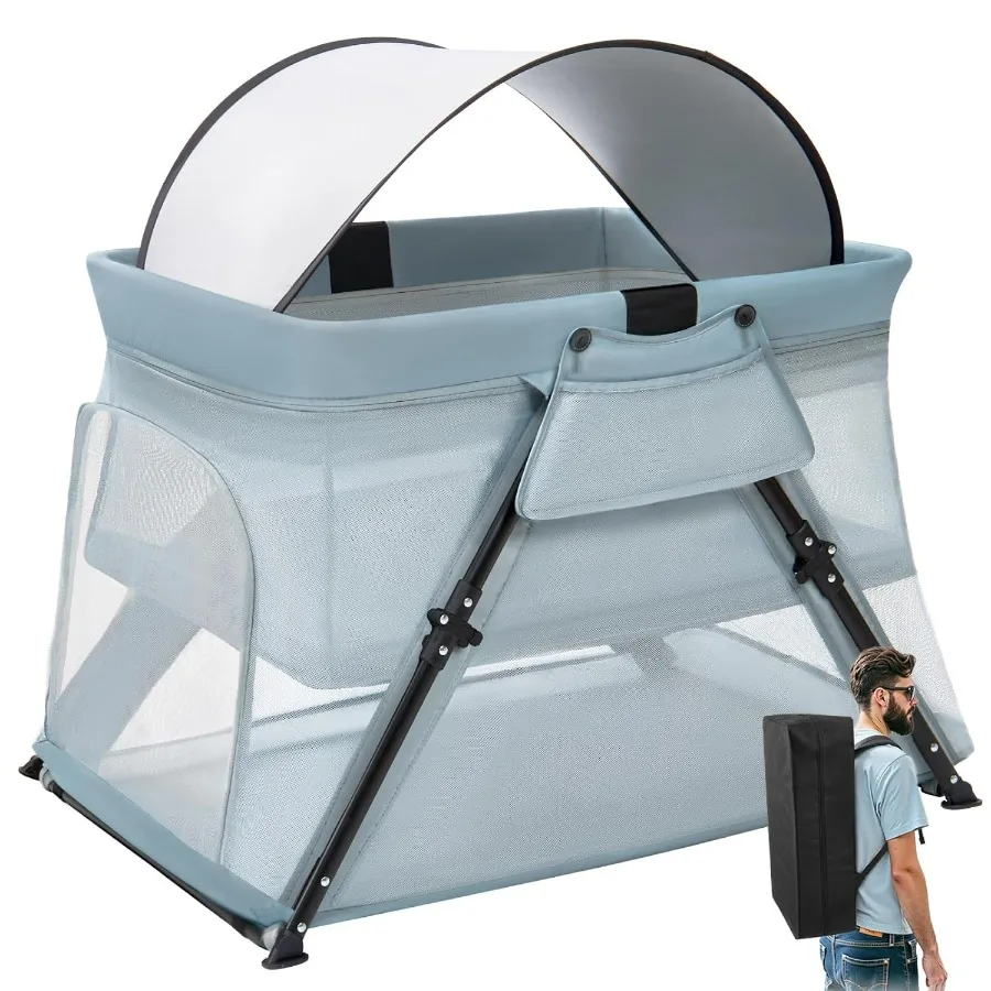 Culla da viaggio 2in1 Culla portatile con zaino per genitori OntheGo Box per bambini leggero e pieghevole con spesso e confortevole M