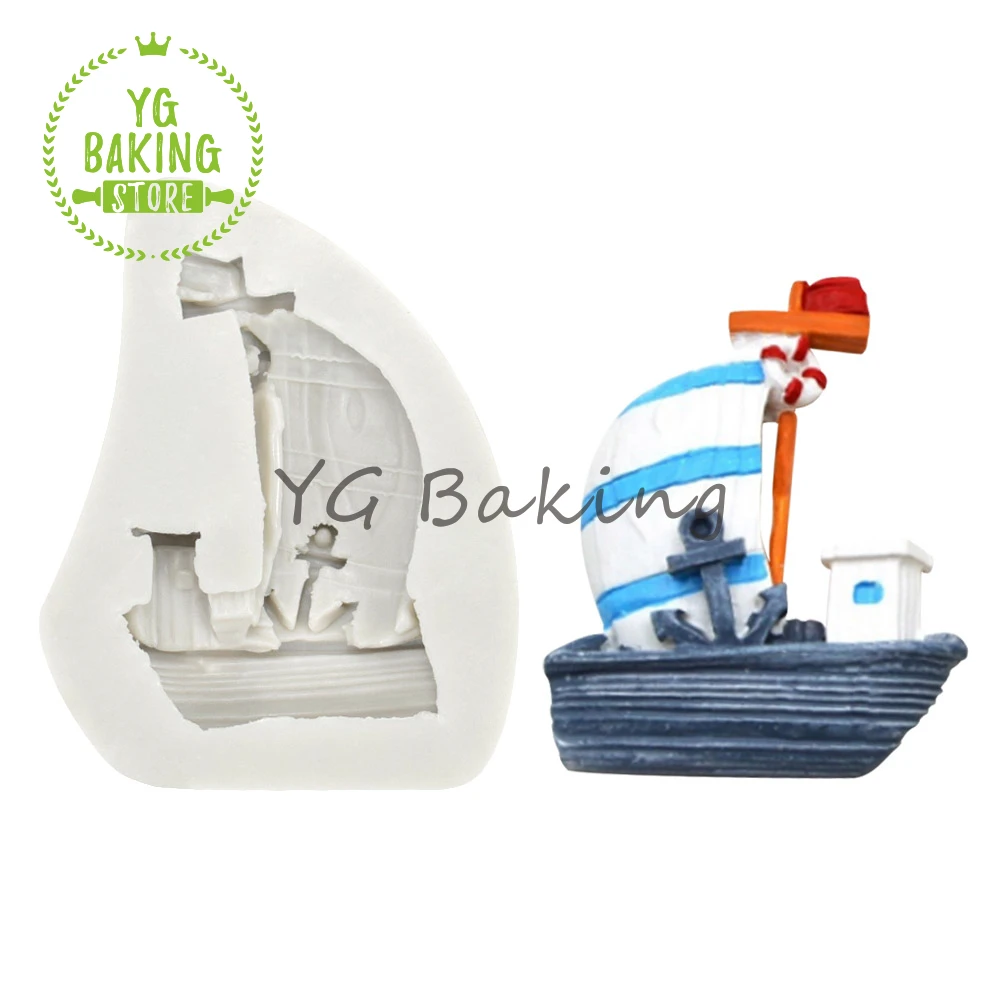 6 Styles Sailboat Lighthouse Fondant Cake Silicone Mold Anchor Cake Decoration Chocolate Mold Ocean Wind DIY Baking Supplies