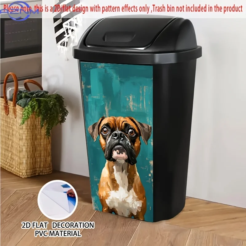 1pc 2D/FLAT Self-Adhesive Dustbin Stickers, Boxer Dog Portrait Pattern, Creative Bin Sticker for Bin, Wall, Kitchen Decor