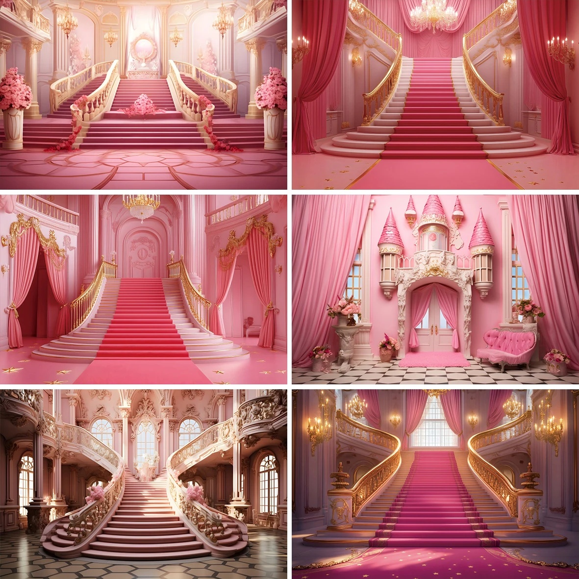 Vintage Palast Fotografie Hintergrund Rosa Vorhang Luxus Europäische Schloss Treppe Geburtstag Hochzeit Dekor Banner Foto Hintergrund