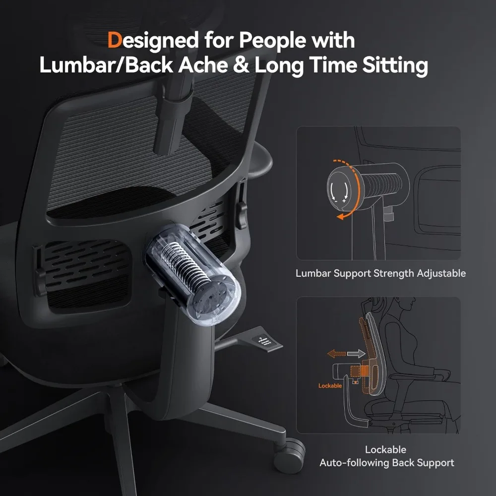 Ergonomic Chair with Footrest-Office Desk Chair with Auto-Following Lumbar Support, 4D Armrest, Seat Depth & Height Adjustable