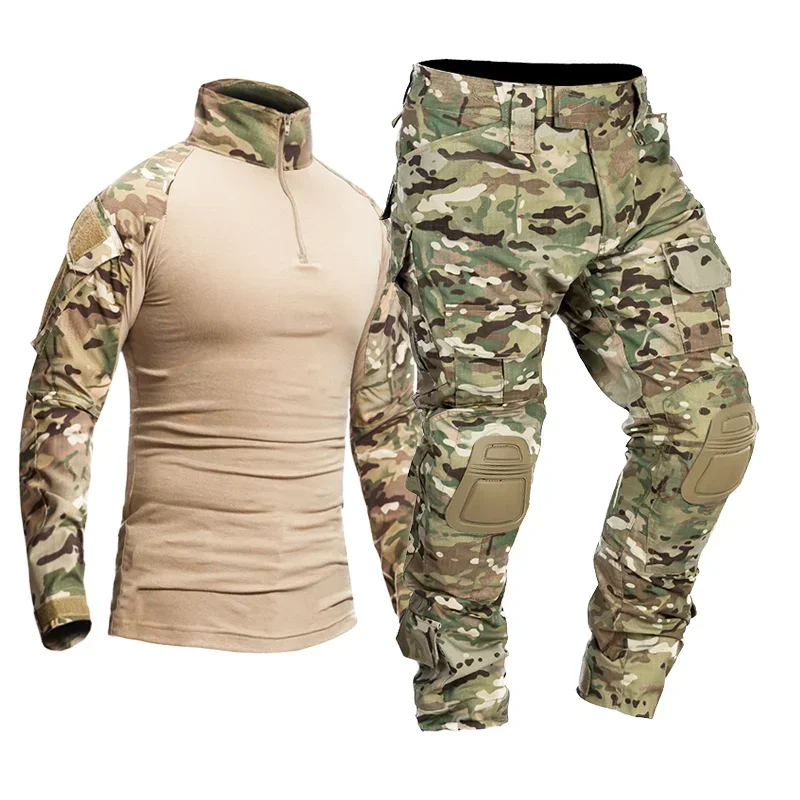 Outdoor Tactical Suits Men Clothing Wear-resistant Hunting Uniform Combat Shirt + Multi-pocket Cargo Pant with Pads Waterproof