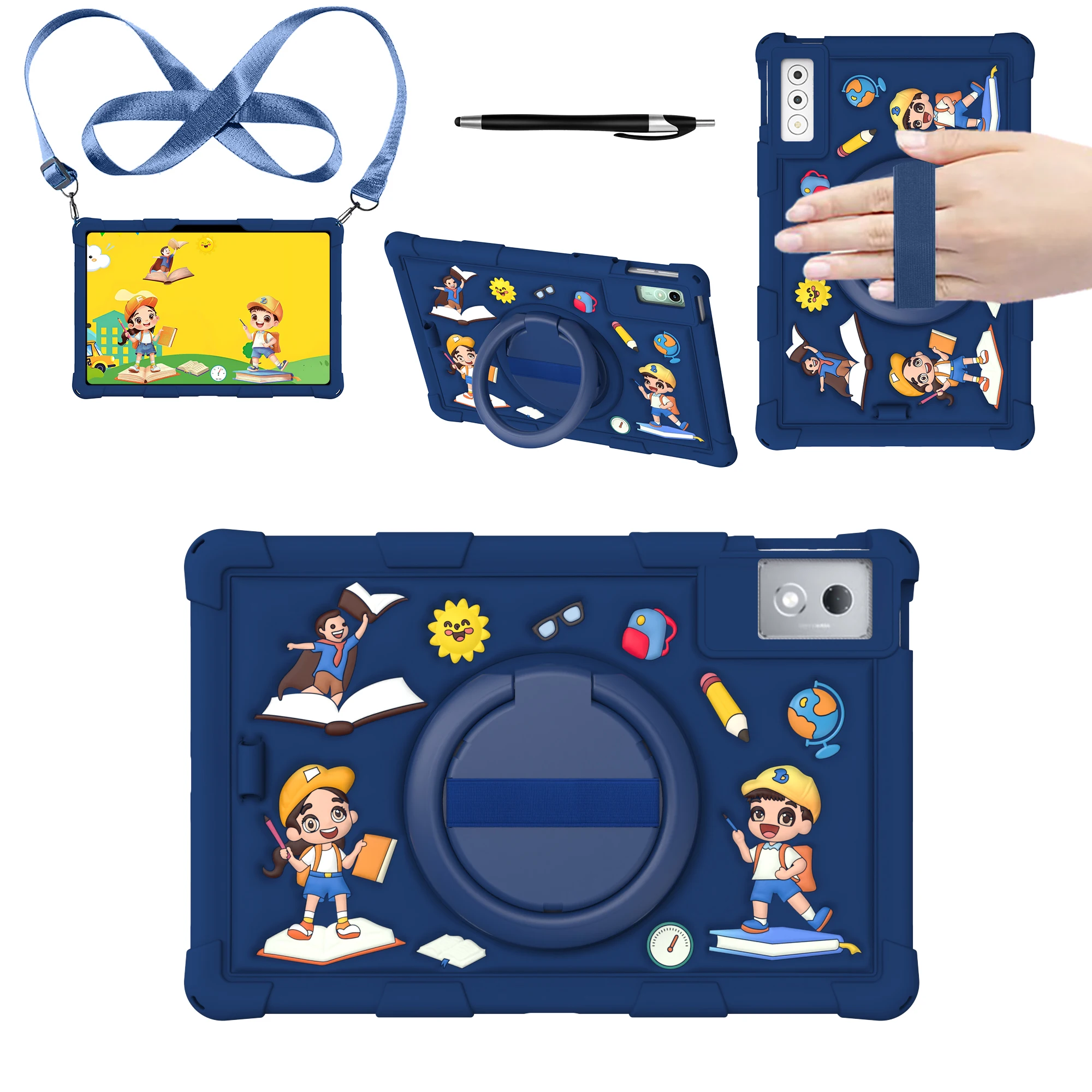 

Kids Case for Lenovo Tab P12 12.7 inch Yoga Pad Pro 12.7" Xiaoxin Pad Pro 12.7 TB375FC TB373FU Cartoon Cover with Strap and Pen