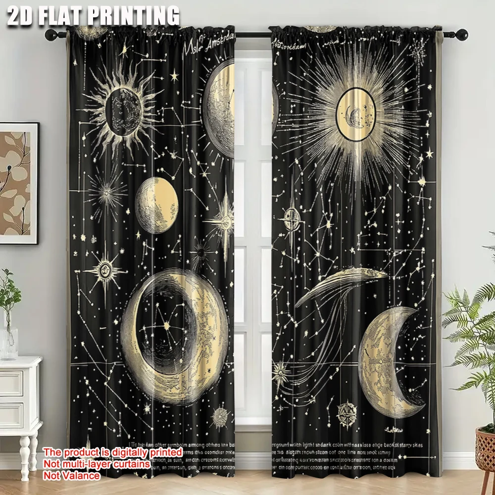 2pcs, Curtain Set 2D print Astrology Crescent Moon Phase Galaxy Celestial Polyester Woven (without rod) Decorations Outdoor
