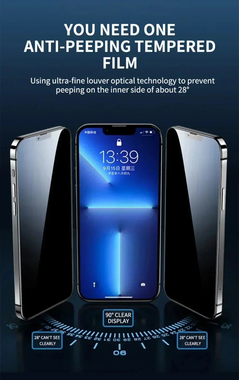 NNBILI 4-teiliger Vollbild-Sichtschutz für iPhone 11 12 13 14 15 16 17 18 Pro Max Anti-Spy-Glas für iPhone 18Pro Glas – Detail 2