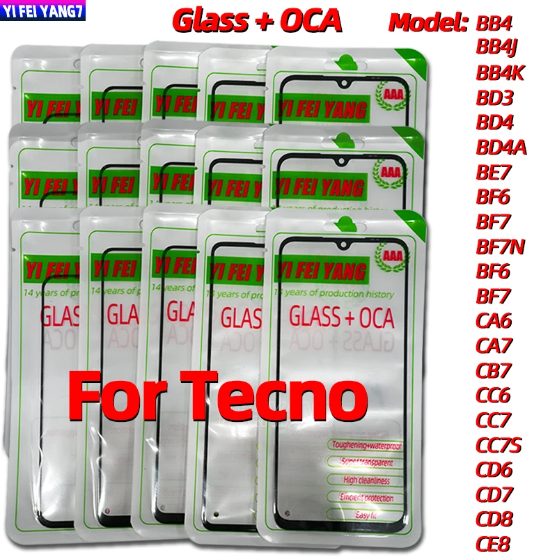 

10 шт. переднее наружное стекло с объективом экрана OCA для Tecno bb4 bd3 be7 bf6 bf7n bg6 ca7 cb7 cc6 cc7s 6 сменный экран ЖК-панель