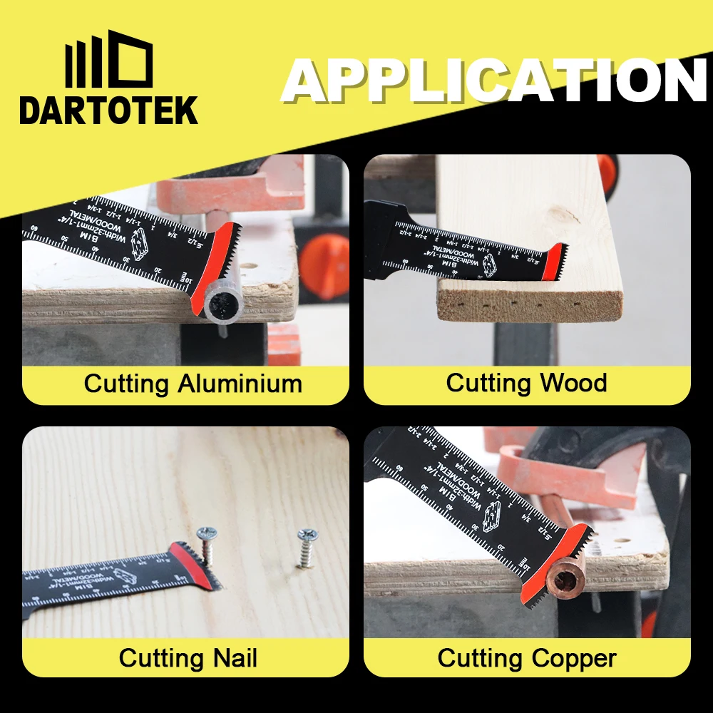 DARTOTEK 5 قطعة شفرة المنشار المتأرجحة BIM قطع الأسنان الألومنيوم النحاس مسمار الخشب 32 مللي متر شفرة مع مقياس النجارة
