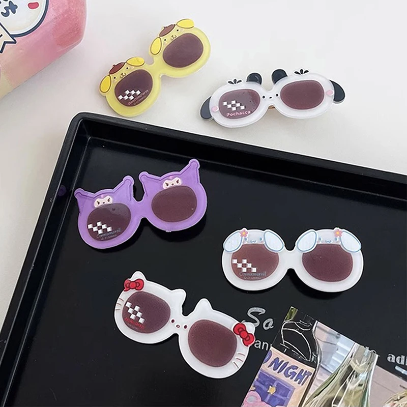 Sanrio Cartoon Anime Kuromi Glasses Shaped Acrylic Hair Clips Girls Sweet Cute Barrettes Duckbill Clip Creative Hair Accessories